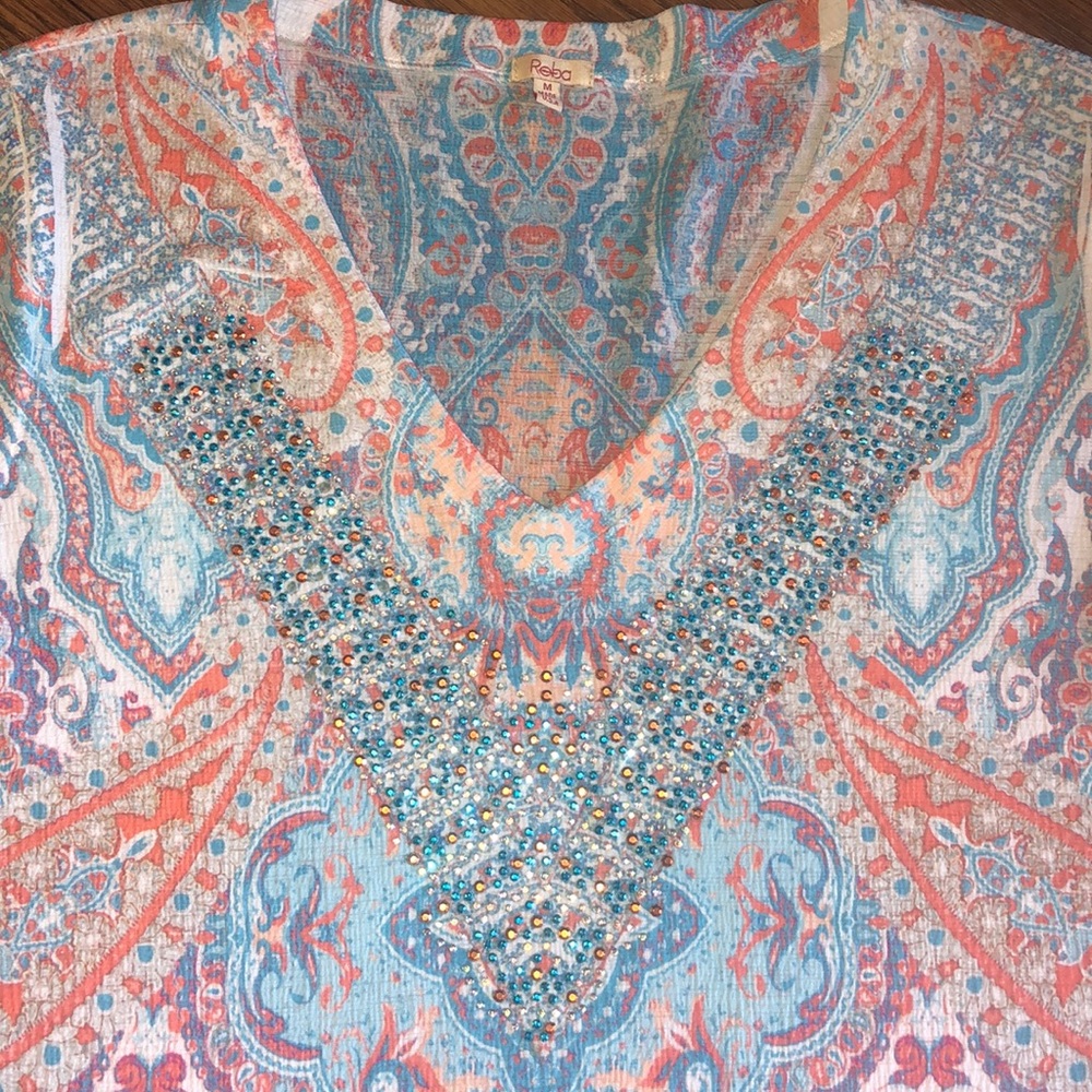 Reba V-Neck Rhinestone Designed Top Medium - Picture 3 of 8